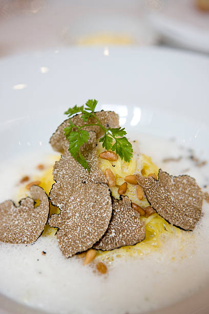 Tagliolini with white truffle stock photo