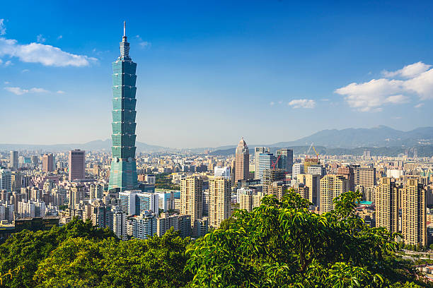 Taipei Skyline Taipei, Taiwan downtown skyline at the Xinyi Financial District. taiwan stock pictures, royalty-free photos & images