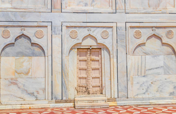 Taj Mahal Agra India Mogul marble mausoleum amazing architecture and details of the most beautiful building. stock photo