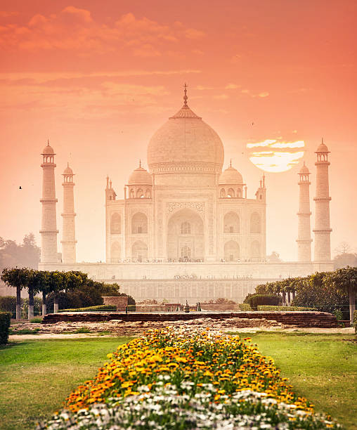 Taj Mahal at beautiful sunset in India stock photo