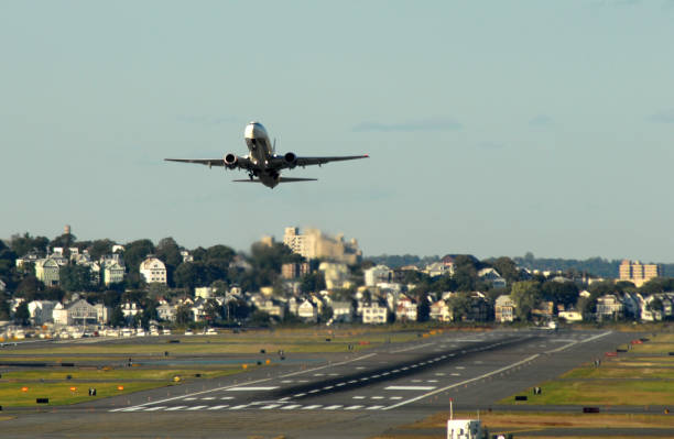 Take-off and runway, Boston stock photo