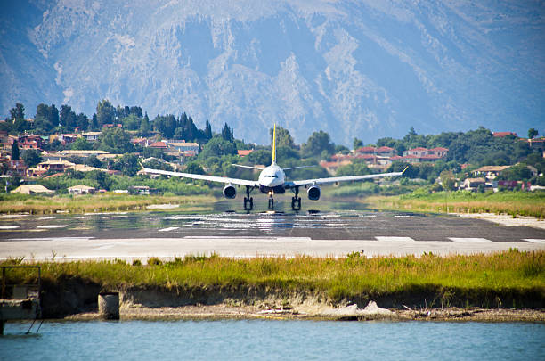 Take-off of the jet from Corfu airport, Greece stock photo