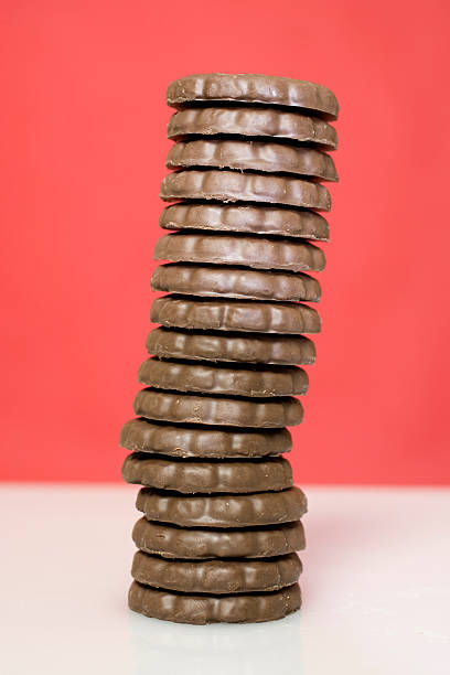 Tall stack of thin mint cookies stock photo