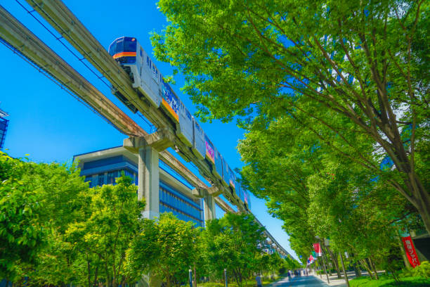 Tama Monorail and the fresh green stock photo