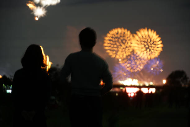 Tama River fireworks display of fireworks (2018) stock photo