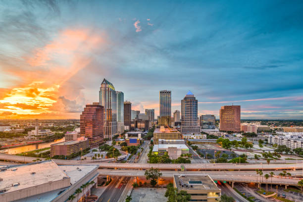 Tampa, Florida, USA Tampa, Florida, USA downtown skyline at dusk. south stock pictures, royalty-free photos & images