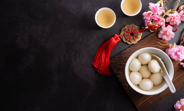 Tang Yuan(sweet dumplings balls), a traditional chinese cuisine for Mid-autumn, Dongzhi (winter solstice festival ) and Chinese new year. stock photo
