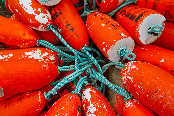 Tangle of Orange Crabbing Floats stock photo
