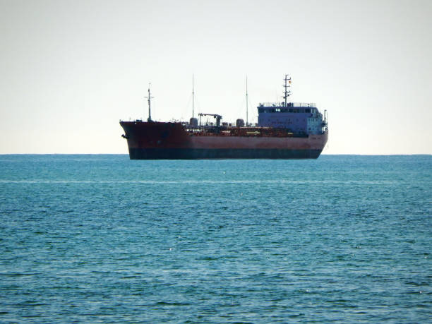 Tanker in the Caspian Sea. stock photo