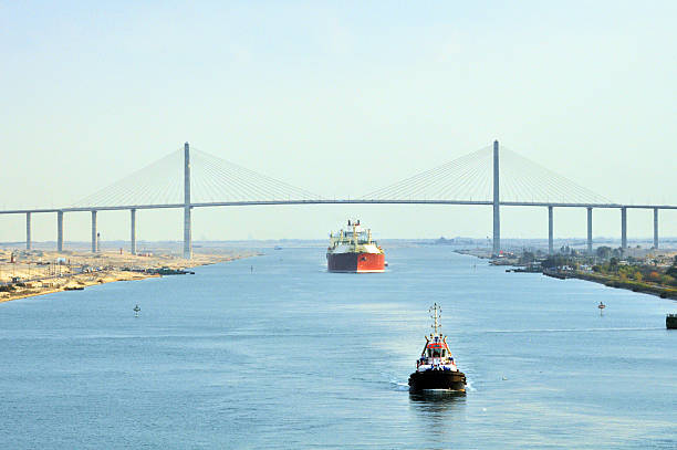LNG Tanker passing through Suez Canal stock photo