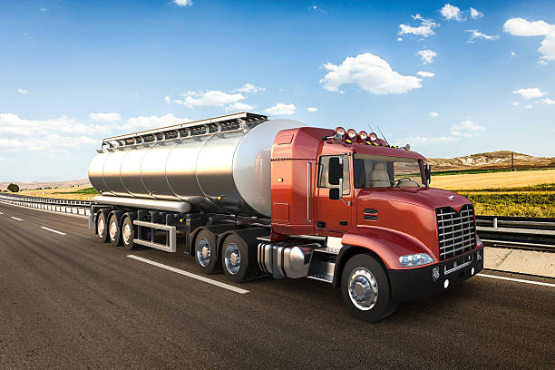 Tanker with beautiful landscape background 3D design tank truck, tanker truck, tanker with vivid colors semi truck side view stock pictures, royalty-free photos & images
