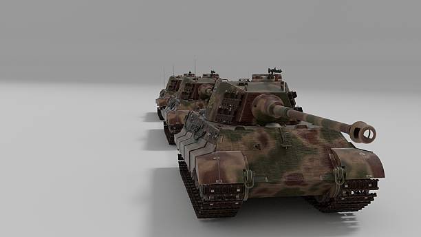 tanks lined up behind each other 3d render stock photo