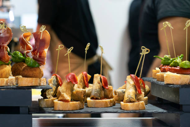 Tapas and pinchos in a tapas bar in Spain Tapas and pinchos in a tapas bar in Spain tapas stock pictures, royalty-free photos & images