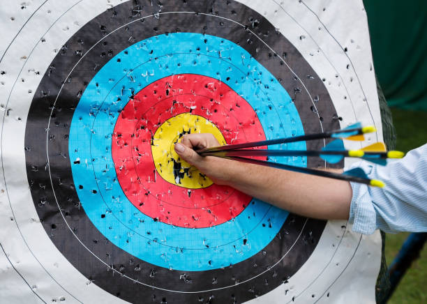 Target for archery with arrows stock photo