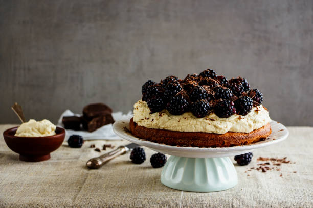 Tasty blackberry cake stock photo