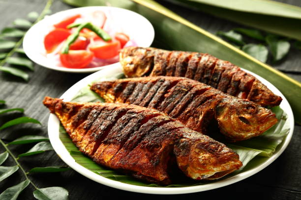 Tasty grilled fish. Grilled fish with spices ,Indian cuisine, fried fish stock pictures, royalty-free photos & images