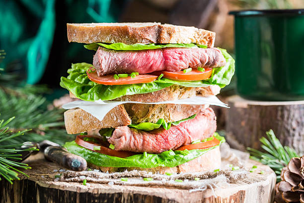 tasty homemade sandwich with beef - pork pine bildbanksfoton och bilder