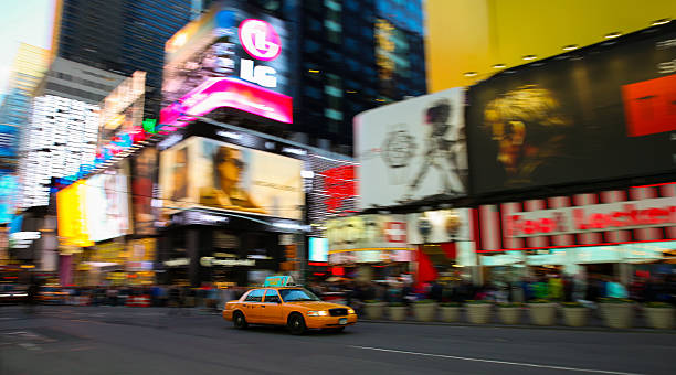 Taxis on 7th Avenue at Times Square, New York City stock photo