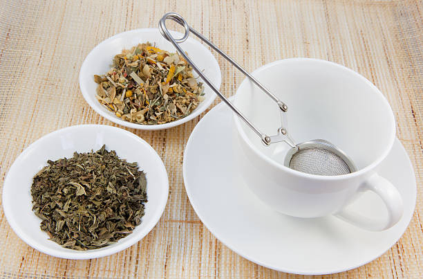 Tea cup and herbal teas stock photo