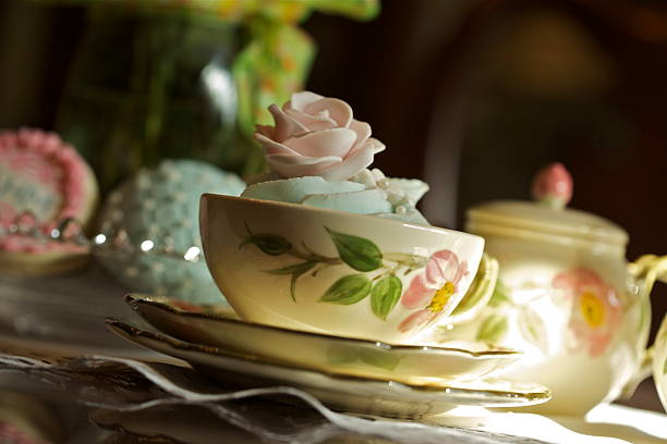 Tea Time with Old China stock photo