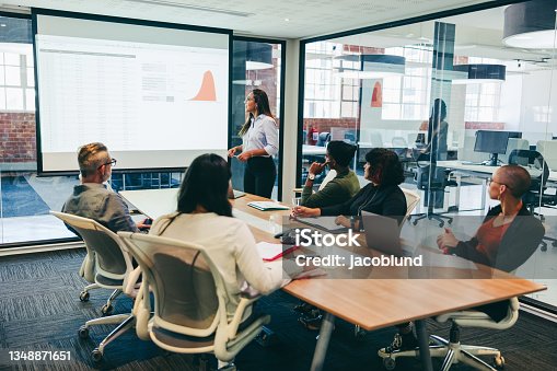 istock Team of creative businesspeople having a presentation in a boardroom 1348871651