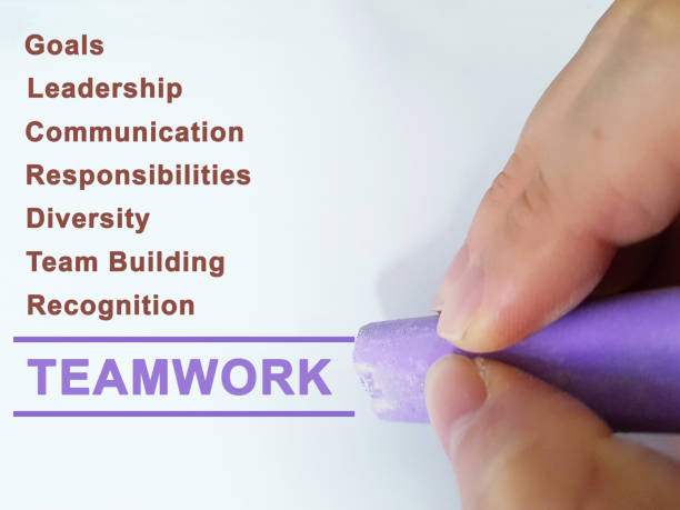 Teamwork concept. Elements that lead to successful teamwork stock photo