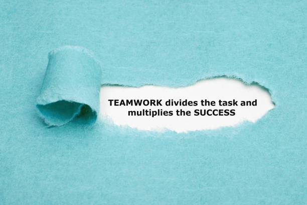 Teamwork Divides Task And Multiplies Success Inspirational quote TEAMWORK divides the task and multiplies the SUCCESS appearing behind torn blue paper. chores photos stock pictures, royalty-free photos & images
