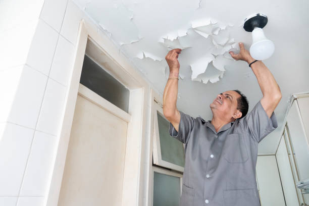 Technician observes peeling kitchen ceiling He is 60 years old. Brazilian. run down stock pictures, royalty-free photos & images