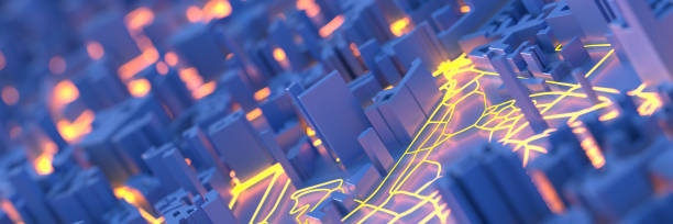 Techno mega city; urban and futuristic technology concepts, original 3d rendering stock photo