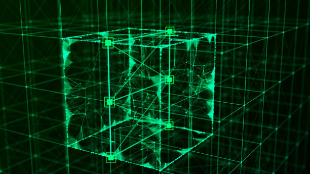 Technology block chain network connection. Big data visualization. Cyber security background. Cube, consisting of block. 3D rendering. Technology block chain network connection. Big data visualization. Cyber security background. Green cube, consisting of block. 3D rendering. chain store stock pictures, royalty-free photos & images