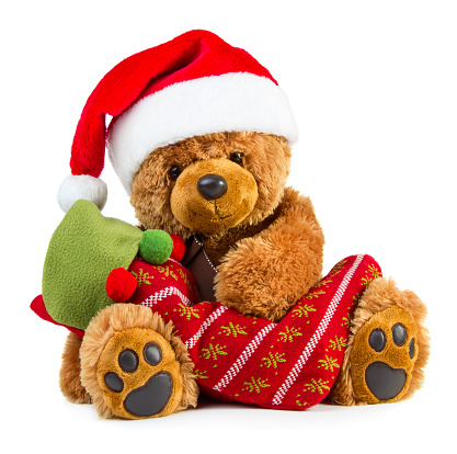 Teddy Bear Wearing A Santa Hat Stock Photo - Download Image Now - iStock