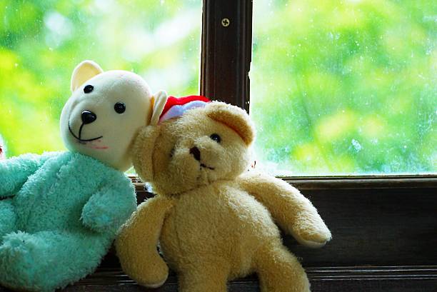 teddy bears near window. stock photo