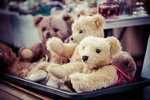 Teddybears at a flea market stock photo