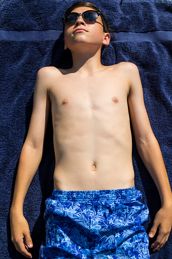 Caucasian Teenage Boy Sunbathing Garden Stock Photo (Edit 