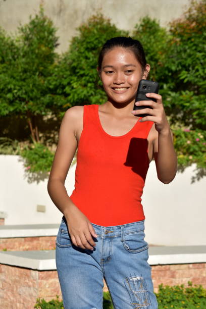A Teenager Girl Selfy With Smartphone A person in an outdoor setting philippines girl stock pictures, royalty-free photos & images