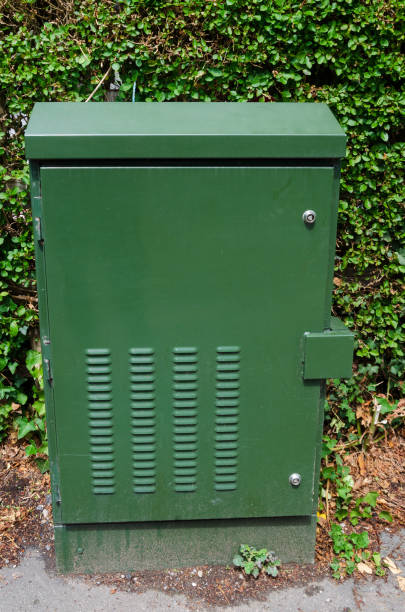 A telecoms equipment street cabinet stock photo