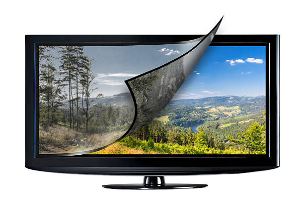 Television display concept. Television display with new technology. Full ultra HD 8k on modern TV. television industry photos stock pictures, royalty-free photos & images