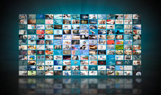 Television streaming, multimedia wall concept Television streaming, TV broadcast. Multimedia wall concept. video on demand stock pictures, royalty-free photos & images