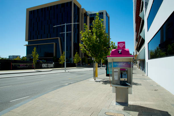 Telstra telephone booth on Wellington Street stock photo