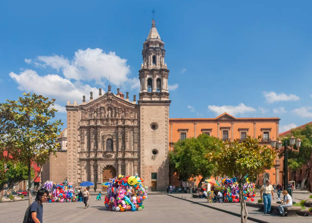 Temple of Our Lady of Carmen, at the Plaza del Carmen. San Luis Potosi, Mexico stock photo