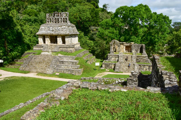 Temple of the Cross Complex at Palenque, a Maya city state in southern Mexico and a UNESCO World Heritage site stock photo