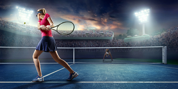 Tennis Female Sportsman In Action Stock Photo - Download Image Now - iStock