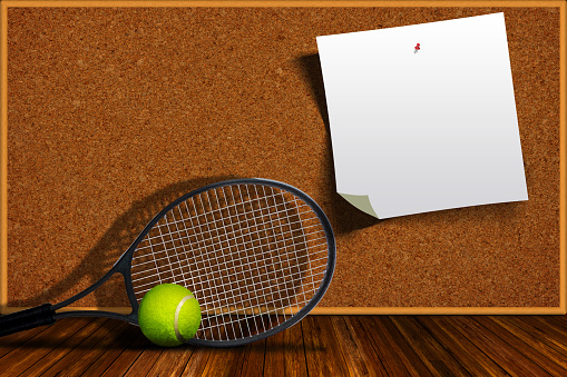 Blank white sheet with tennis ball template background top view.