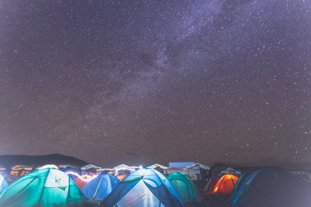 Tent groups under the starry sky stock photo