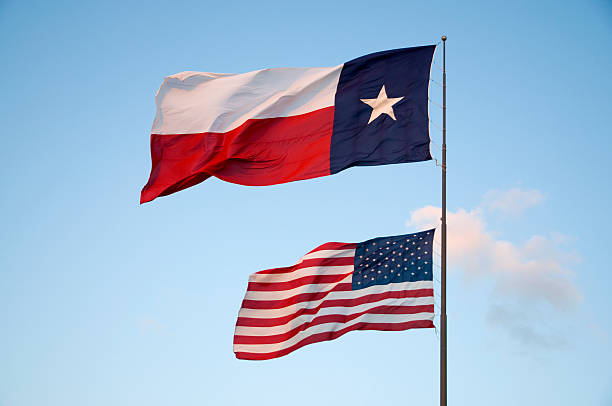 Texas and US flags stock photo