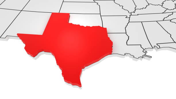 Texas highlighted on 3D map Texas state highlighted in red on 3D map of the United States texas map stock pictures, royalty-free photos & images