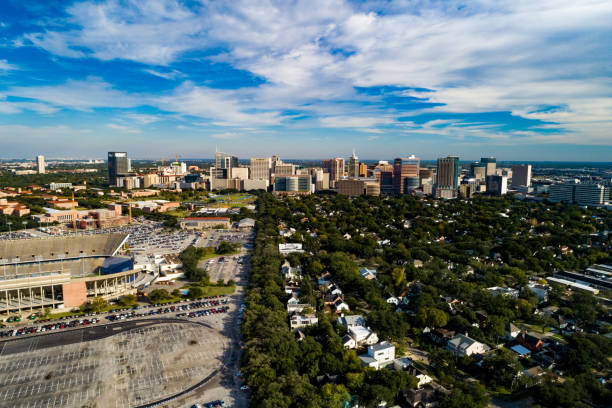 Texas Medical Center Aerial Skyline View Texas Medical Center aerial skyline view with Rice University and the Southgate neighborhood in the foreground. universities in texas stock pictures, royalty-free photos & images