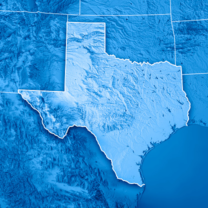 Texas State Usa 3d Render Topographic Map Blue Border Stock Photo ...