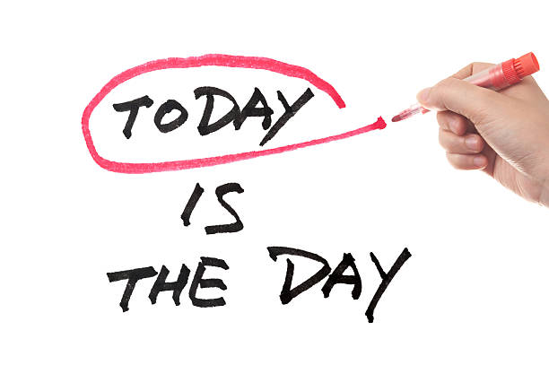 TODAY IS THE DAY text circled with red marker stock photo