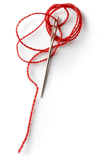 Textile Red Thread And Needle Isolated On White Background Stock Photo ...